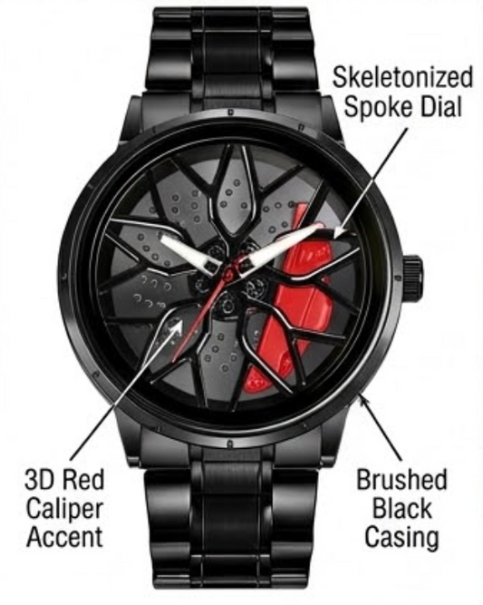 Stereoscopic Car Wheel Quartz Wristwatch – Alloy Steel Analog Watch (1 Piece)