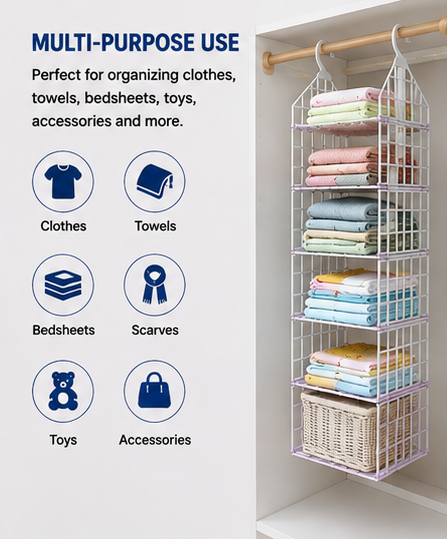 5 Layer Hanging Folding Cloth Rack – Space-Saving Closet Storage Organizer