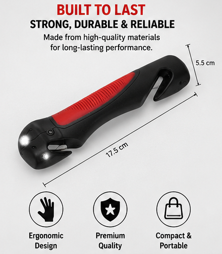 5-in-1 Car Support Handle with Window Breaker, Seat Belt Cutter & LED Light