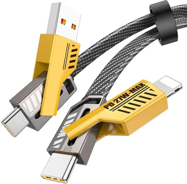 65W 4-in-1 Fast Charging Cable – USB-A to USB-C, Lightning & Type-C Data Cable