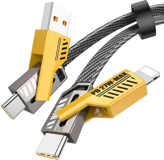 65W 4-in-1 Fast Charging Cable – USB-A to USB-C, Lightning & Type-C Data Cable