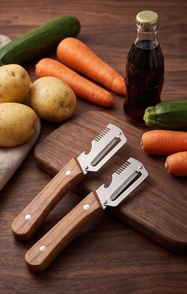 3-in-1 Multifunctional Vegetable Peeler with Wooden Grip